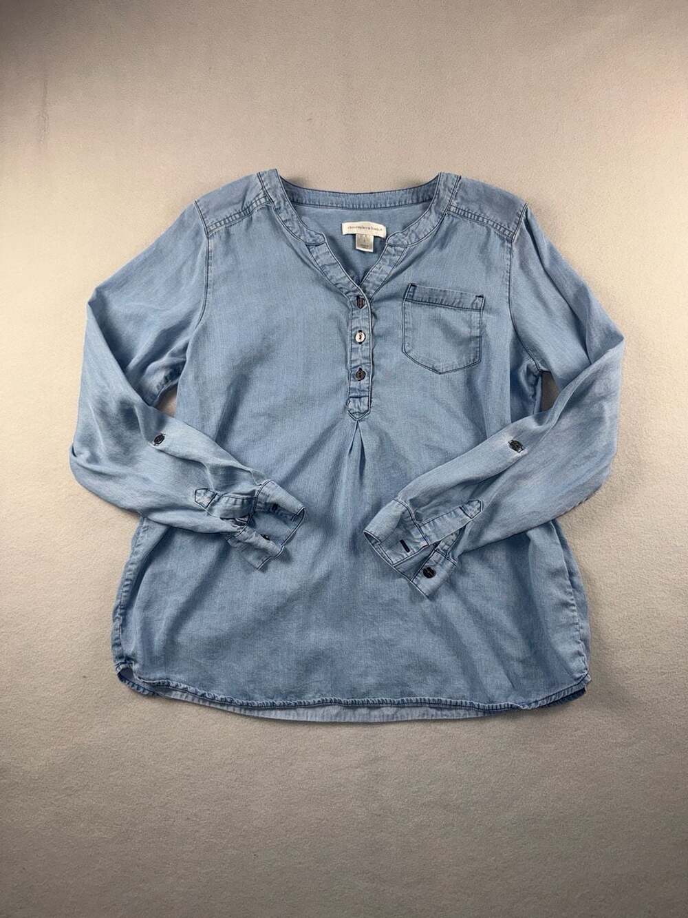 Christopher & Banks Denim Blouse Size S Blue Long Sleeve Shirt